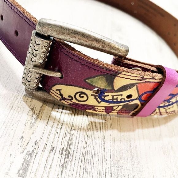 Ed Hardy 2000S Y2K Leather Handmade Belt Size S